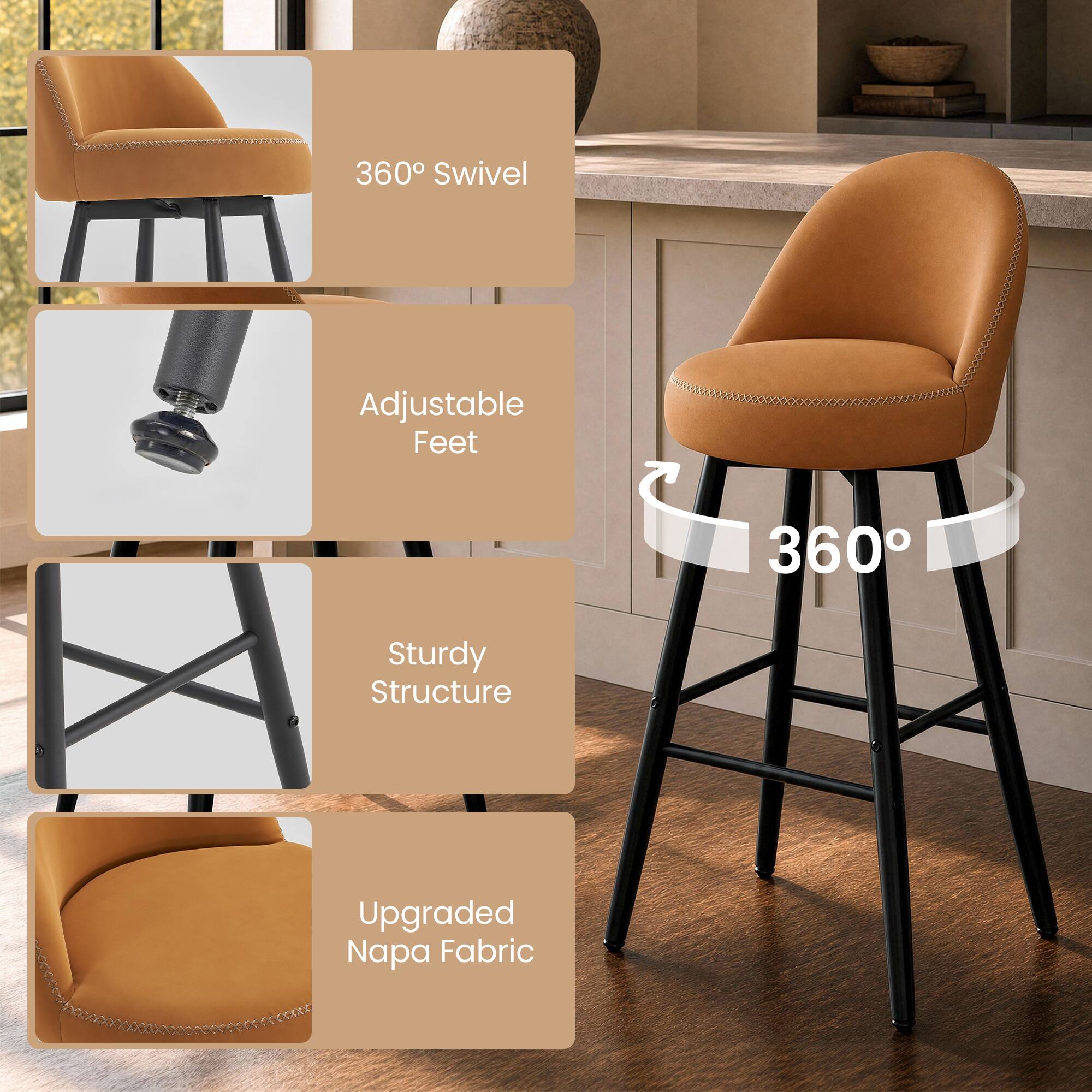 360° Swivel Adjustable Feet  
360° Sturdy Structure  
Upgraded Napa Fabric