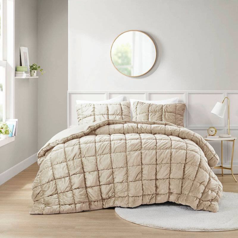 Angle. Hivvago - Twin Size Beige Velvety Soft Down Alternative Comforter Set - Beige.