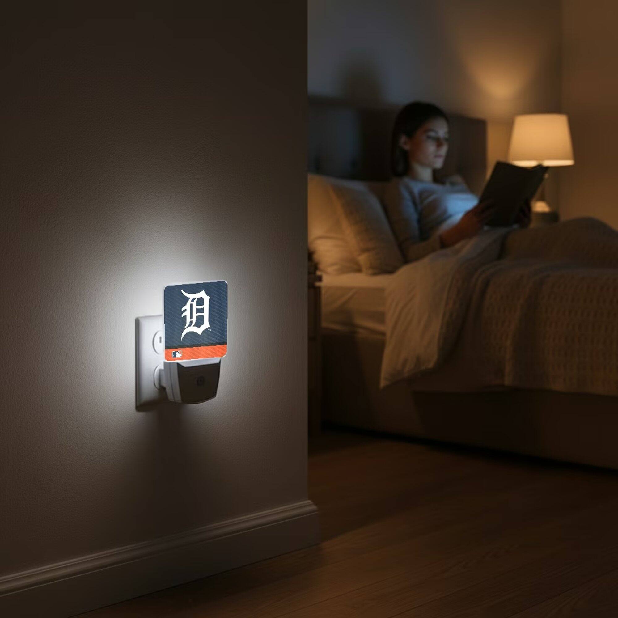 Alt View 3. Keyscaper - Detroit Tigers Primary Logo Stripe Design Nightlight 2-Pack - Multicolor.