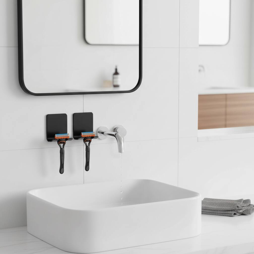 Alt View 1. Dazzed Corner - Anti-Fog Shower Mirror 4.1×6.5", Swivel, 2 Razor Holders - Black.