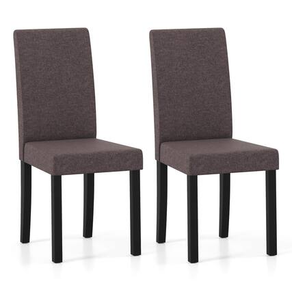 Front. Costway - Costway Dining Chair Set of 2 Fabric Upholstered Rubber Wood Legs Side Armless - Brown.