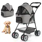 Front. Gymax - Gymax 3 in 1 Pet Stroller w/Removable Carrier All-Terrain 4-Wheel Foldable Stroller Gray.