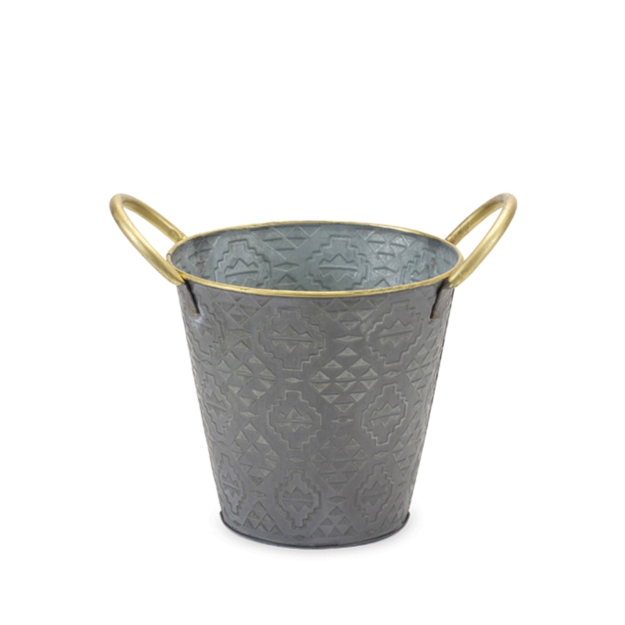 Back. BreeBe - Metal Aztec Pail Planter (Set of 3) - Grey.