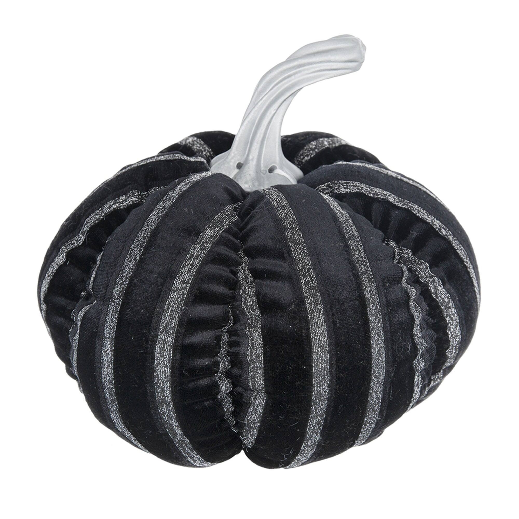 Front. Boyel Living - 7 inch Black and White Striped Fabric Pumpkin Halloween Decor - Black,White.