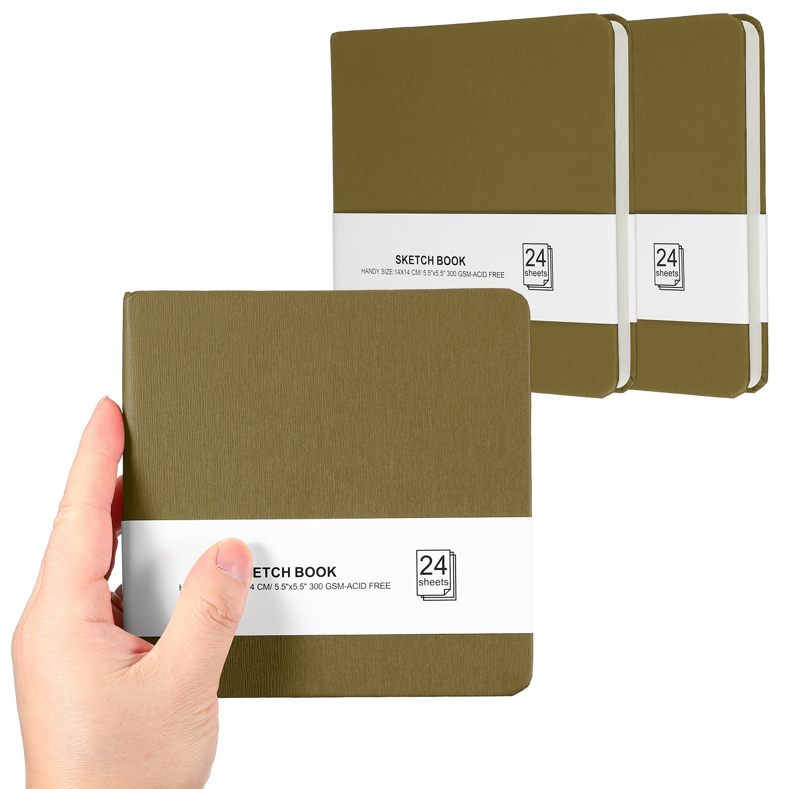 Unique Bargains - 3pcs 5.5x5.5 Inch Small Sketchbook, 24/48pg 300GSM Watercolor Paper Pad Square Tiny Pocket for Drawing Travel - Brown