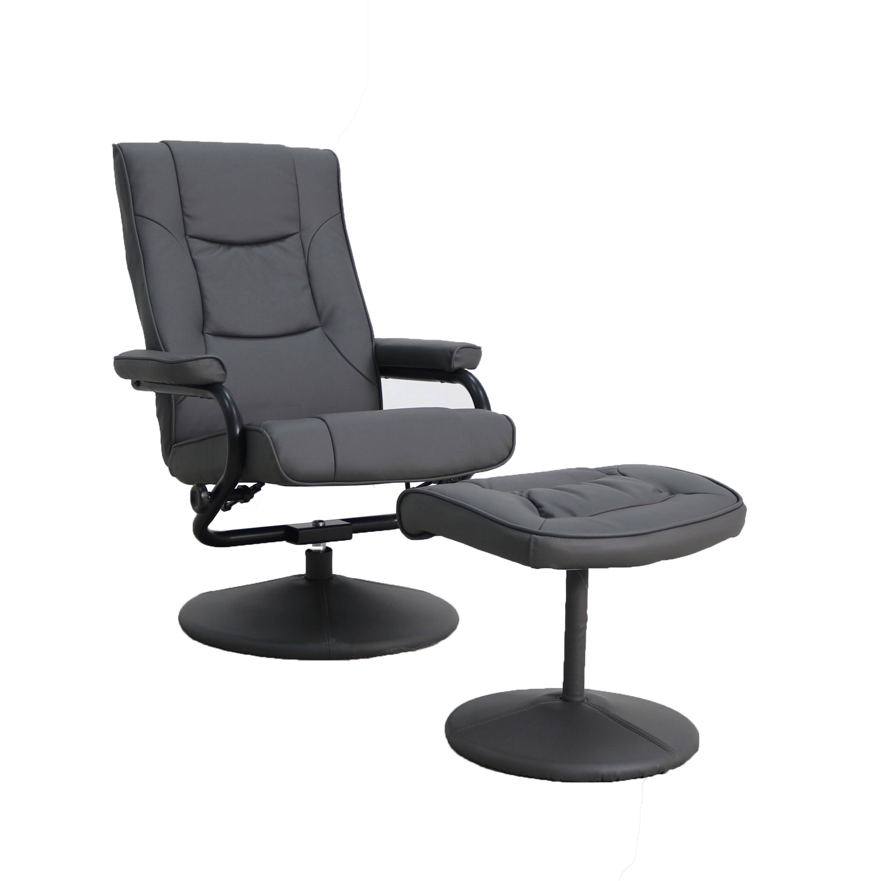 Emma + Oliver - Contemporary Multi-Position Recliner & Ottoman w/ Wrapped Base - Gray