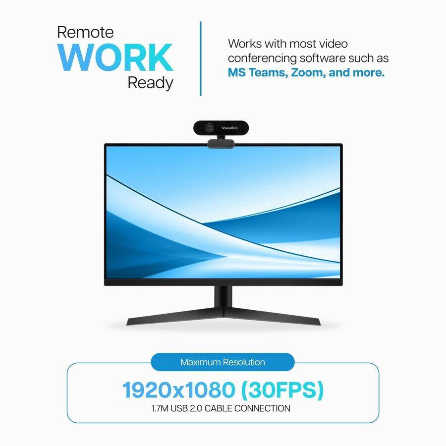 Remote WORK Ready

Works with most video conferencing software such as MS Teams, Zoom, and more.

Maximum Resolution
1920x1080 (30FPS)

1.7M USB 2.0 CABLE CONNECTION