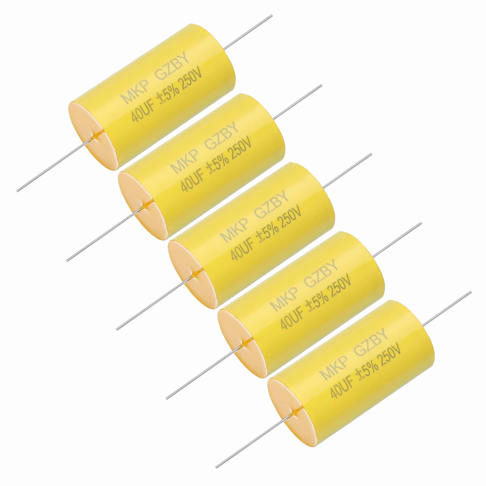 Unique Bargains - 5pcs 40uf Frequency Divider Capacitor, 250V Axial Audio Speaker Crossover MKP Film Capacitor - Yellow price history on PriceWatchPro