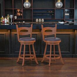 Hivvago - Set of 2 Swivel Bar Stools with Cushioned Seats and Curved Backrests - 24 inches - Brown
