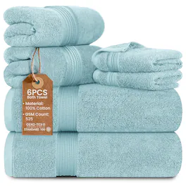Lux Decor Collection - 6-Piece Bath Towel Set Soft 100% Cotton Zero Twist, Highly Absorbent & Quick-Dry Towels - Aqua Blue