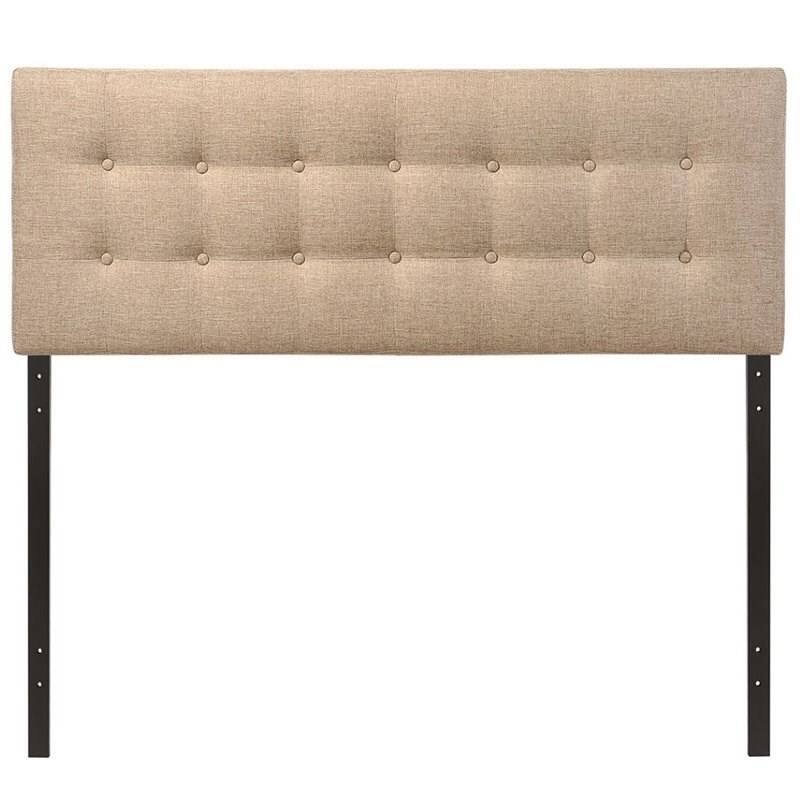 Angle. Hivvago - Full size Beige Tan Taupe Fabric Upholstered Button Tufted Headboard - Beige, Tan, Taupe.