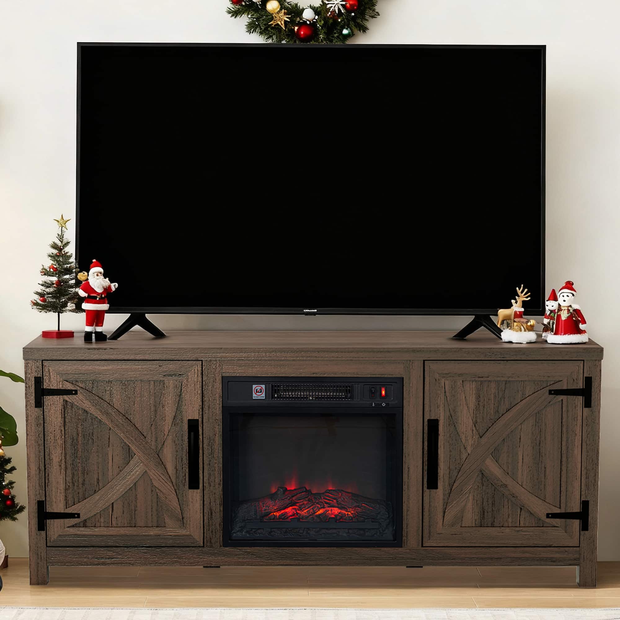 Front. Ihomeadore - 58" Farmhouse TV Stand for TV up to 65" with Electric Fireplace - Brown.