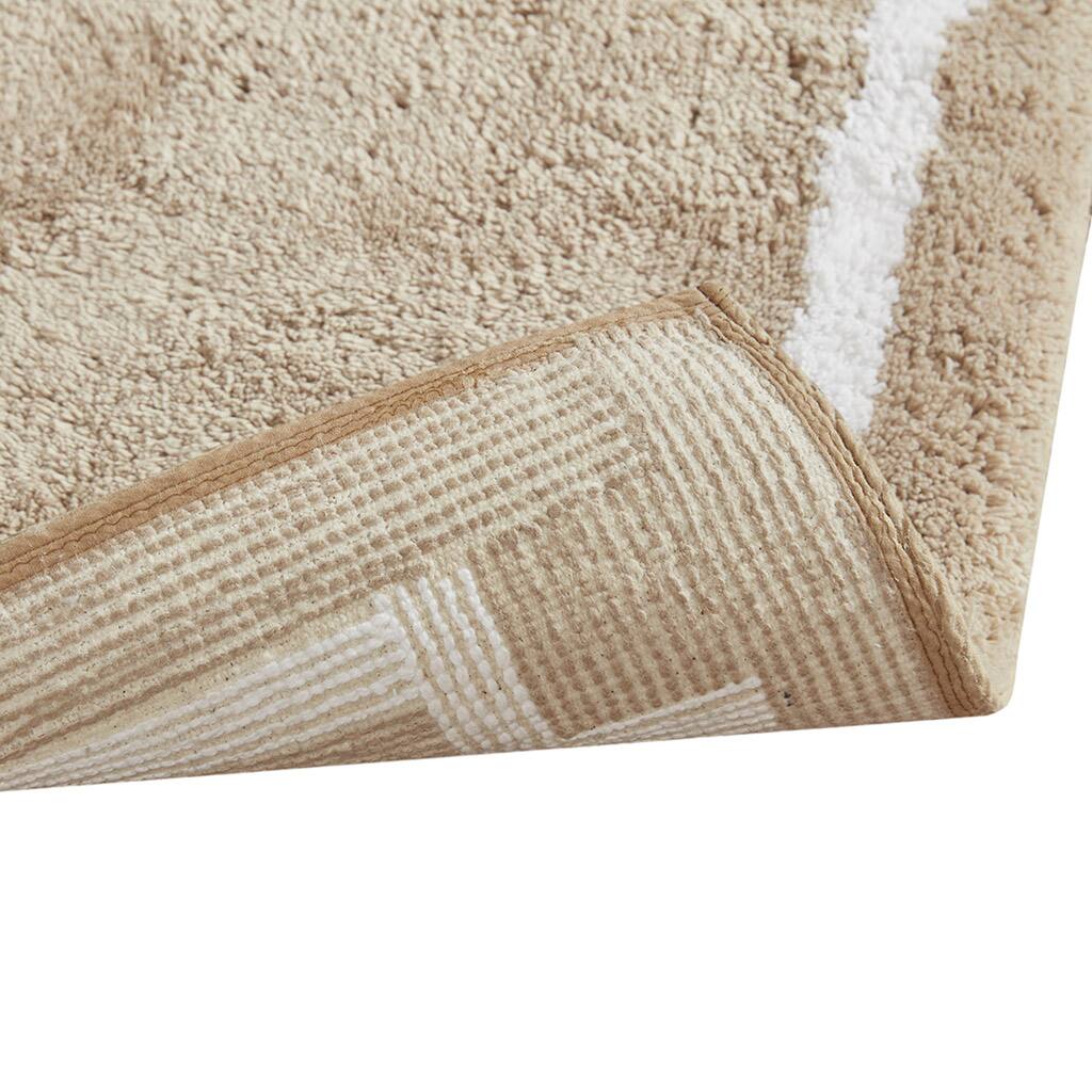 Back. APRILSOUL - 100 Cotton Oeko Tex Bath Rug Cloud Soft White Border Hotel Style - taupe.