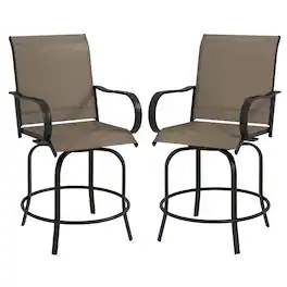 Outsunny - Outdoor Bar Stools with Armrests, Set of 2 360° Swivel Bar Height Patio Chairs with High-Density Mesh Fabric - Tan