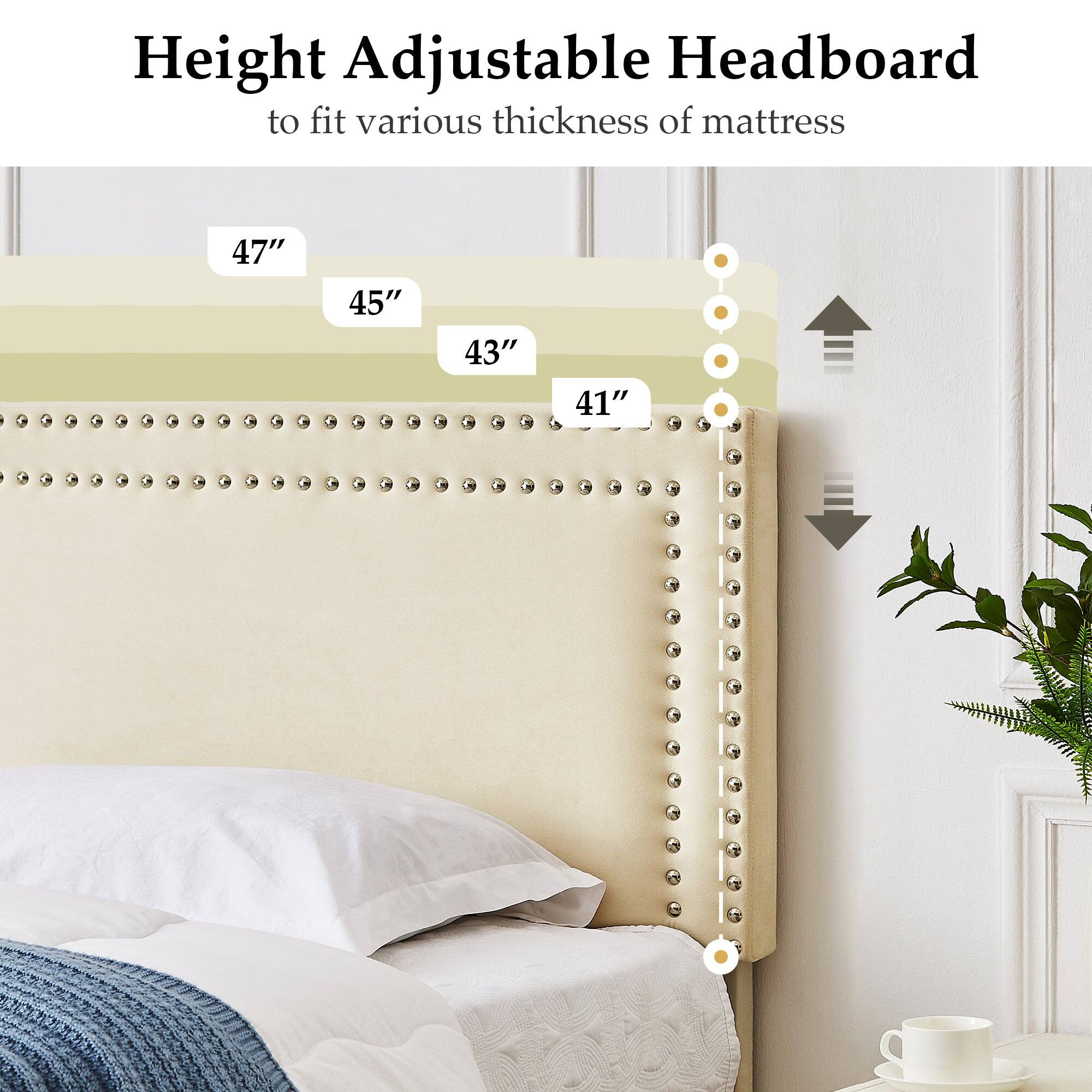 Height Adjustable Headboard  
to fit various thickness of mattress  

47"  
45"  
43"  
41"