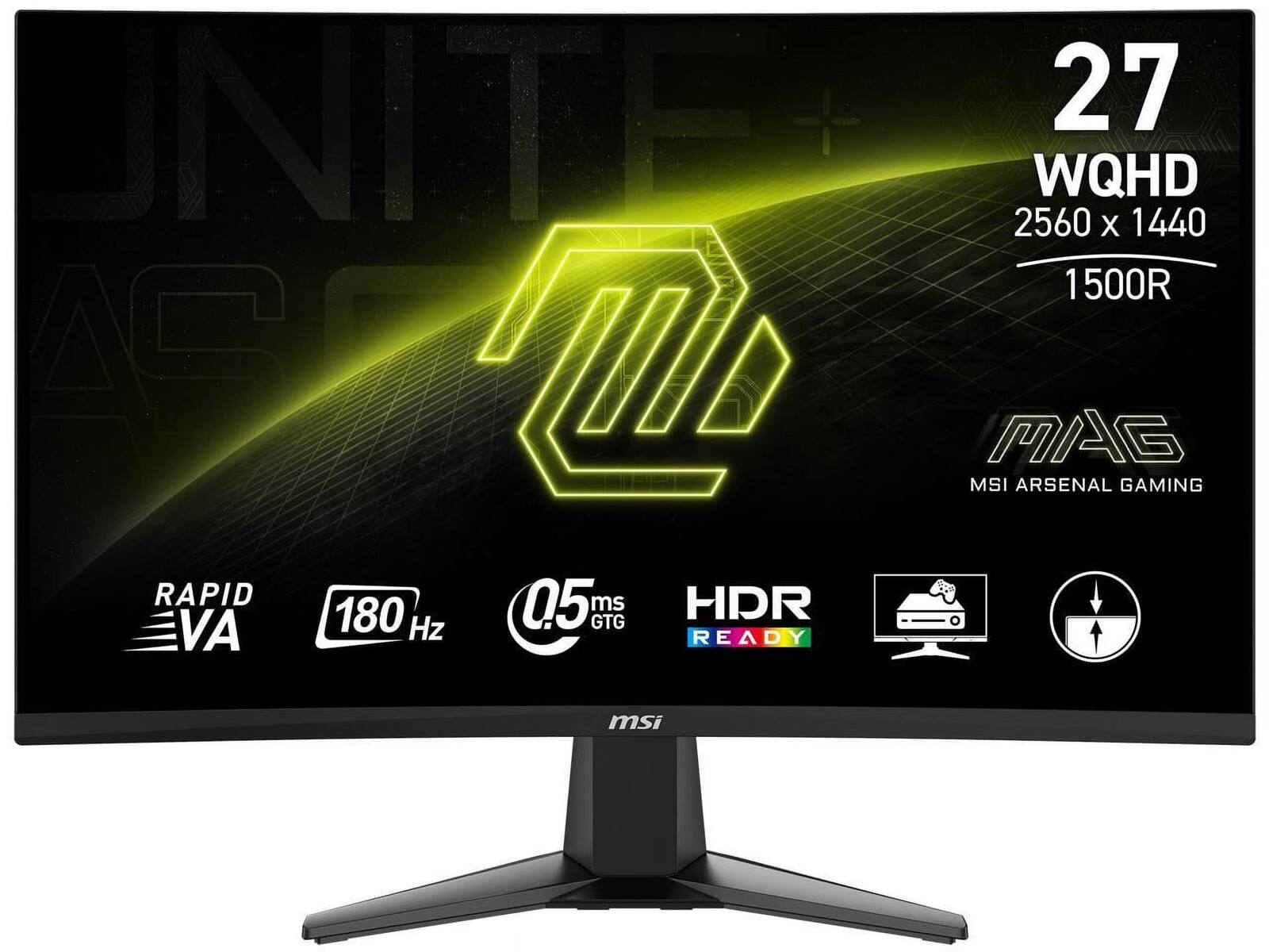 UNITE 27 WQHD 2560 X 1440 1500R MSI MAG ARSENAL GAMING RAPID 0.5 ms GTG 180 Hz VA HDR READY