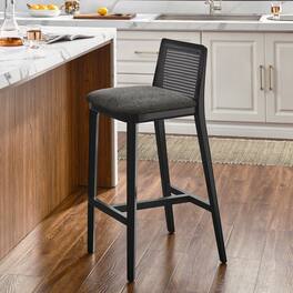 Monarch Wood and Rattan Bar Stool by Modway - Black Black Gray