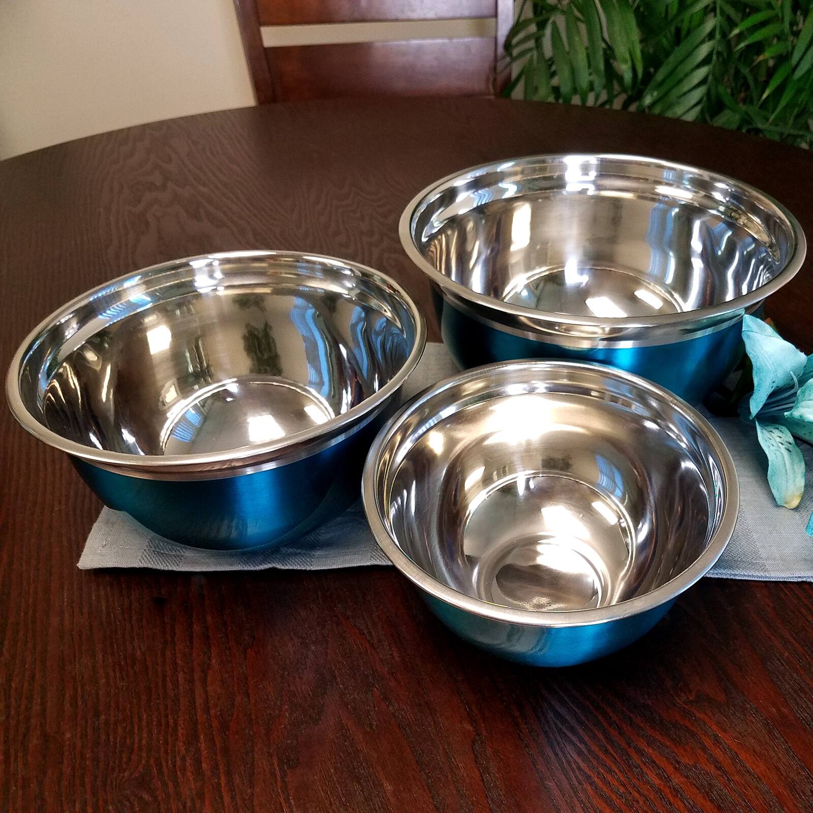 Alt View 3. Oster - Oster Rosamond 3 Piece Stainless Steel Round Mixing Bowls in Turquoise.