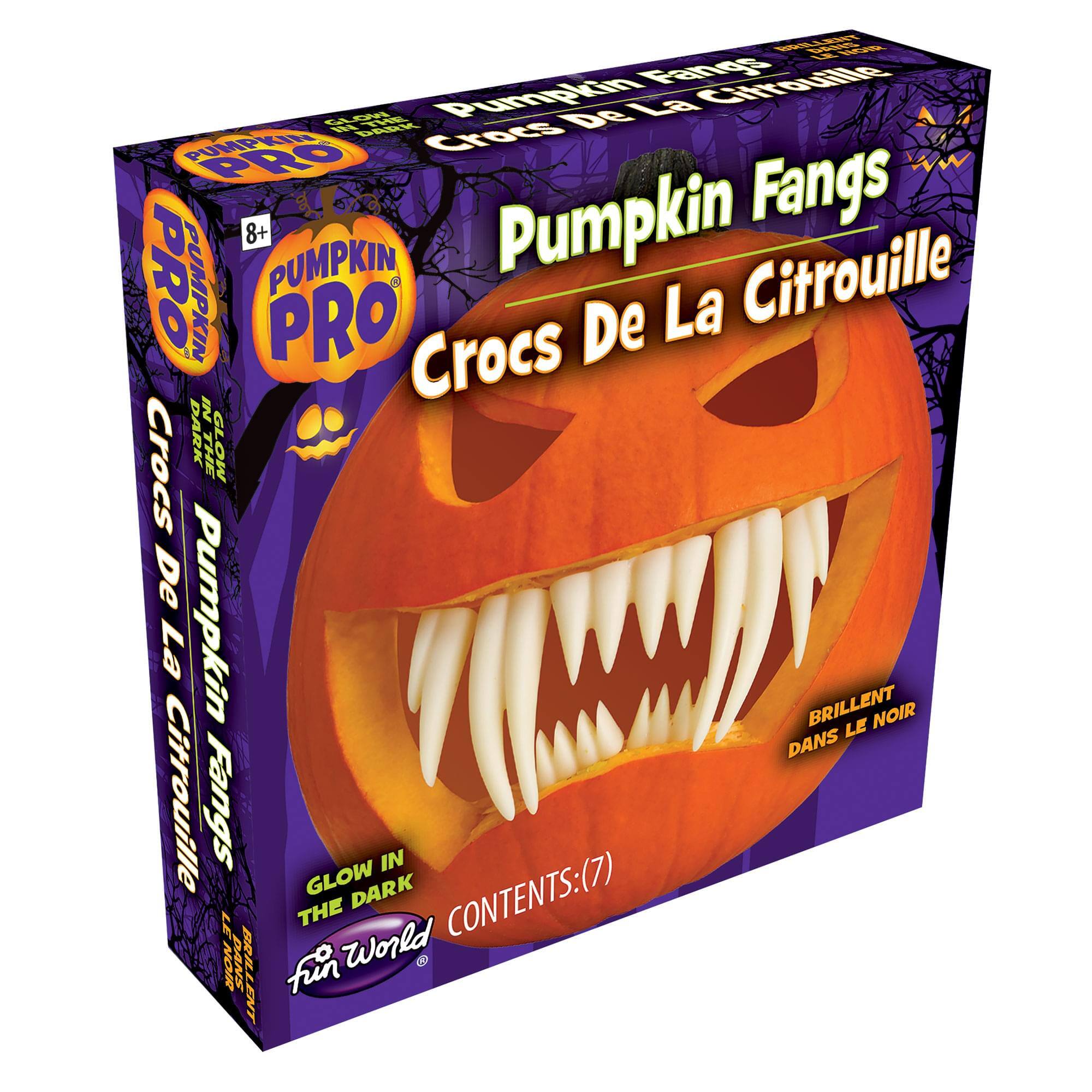 Pumpkin Fangs Crocs De La Citrouille  
Pumpkin PRO  
8+  
GLOW IN THE DARK  
BRILLANT DANS LE NOIR  
CONTENTS: (7)  
Fun World