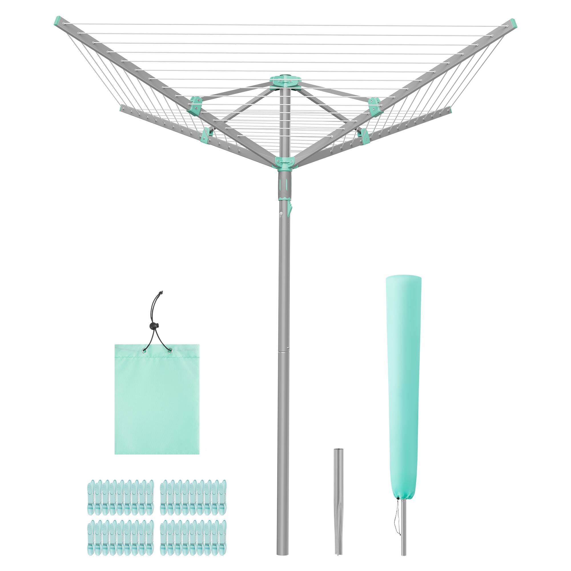 Songmics Home - Umbrella Clothesline, Rotary Washing Line, Foldable Heavy-Duty Outdoor Clothes Drying Rack with Clips, Cover - Silver price history on PriceWatchPro