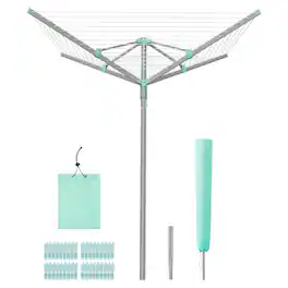 Songmics Home - Umbrella Clothesline, Rotary Washing Line, Foldable Heavy-Duty Outdoor Clothes Drying Rack with Clips, Cover - Silver