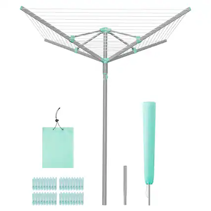 Front. Songmics Home - Umbrella Clothesline, Rotary Washing Line, Foldable Heavy-Duty Outdoor Clothes Drying Rack with Clips, Cover - Silver.