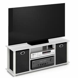 Furinno - ECON TV Stand, 3-Tier Rectangular Entertainment Center with Open Back and Storage Bins for TV up to 46 Inch, TV Console - White/White/Black