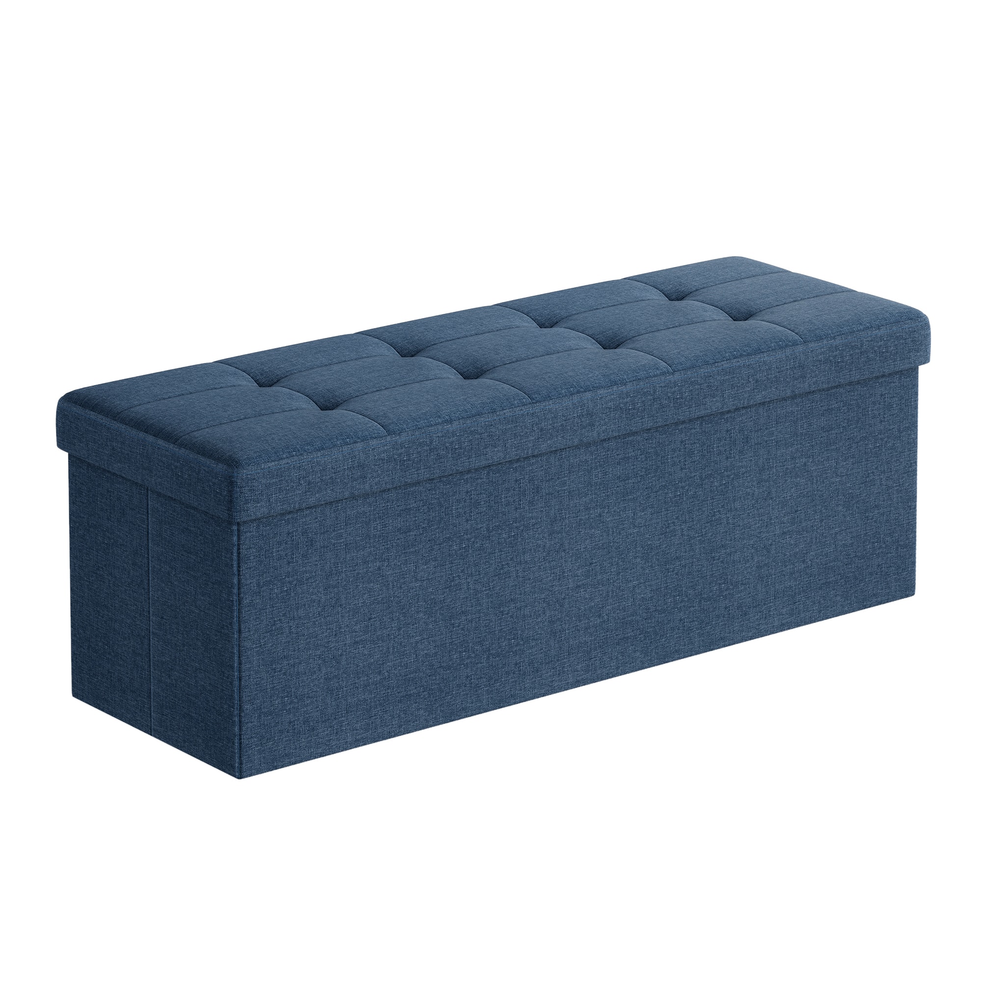 Songmics Home - Storage Ottoman Bench, Foldable Ottoman Foot Rest,End of Bed Bench, Storage Chest, Load up to 660 lb, for Living Room - Midnight Blue