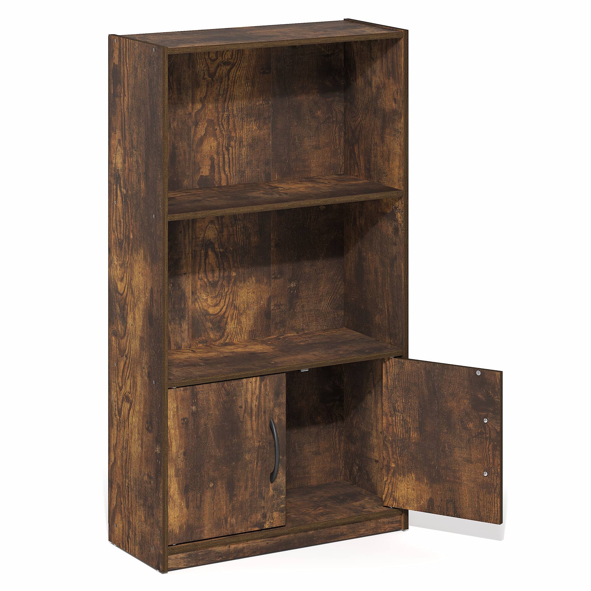 Alt View 7. Furinno - GRUEN Book Shelf, 3-Tier Bookshelf, Bookcase with Open Shelf and Doors Storage Cabinet, 9.3 x 21.8 x 39.5 - Amber Pine.