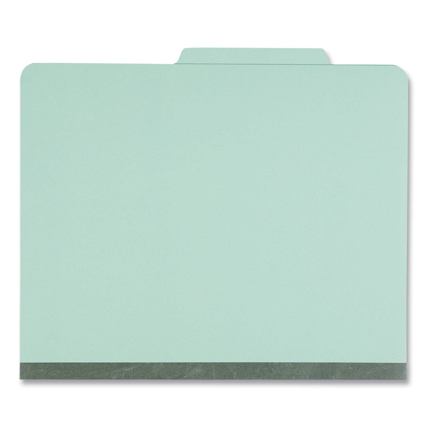 Angle. Universal - Six Section Classification Folders  Heavy Duty Pressboard Cover  2 Dividers    Letter Size  Light Green  20 per Box.