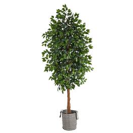 BreeBe - 8' Ficus Tree in Handmade Black & White Natural Jute Planter - Multicolor