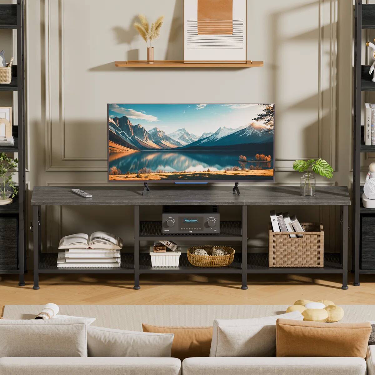 Alt View 5. Furnulem - 63 Inch TV Stand Media Console Table Entertainment Center with Open Storage Shelves Soundbar Shelf for Living Room Decor - Black.