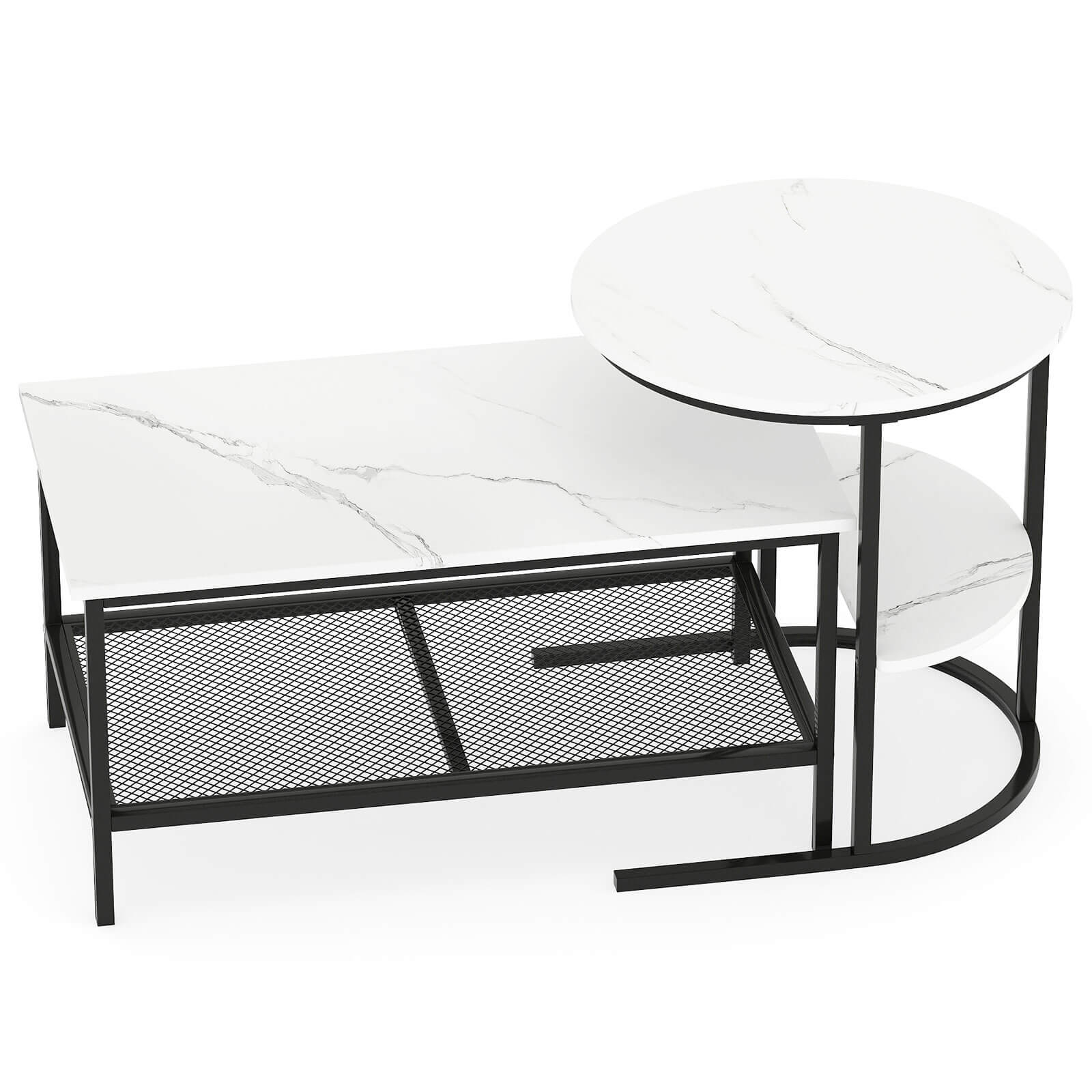 Alt View 9. Costway - Costway Coffee Table Set of 2 2-Tier Rectangle Coffee Table and Side End Table - White & Black.