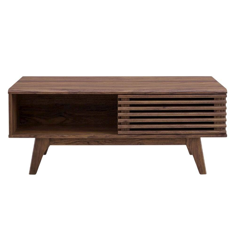 Back. FurniFact - Modern Coffee Table in Natural Finish with Stable Wood Frame - Brown.