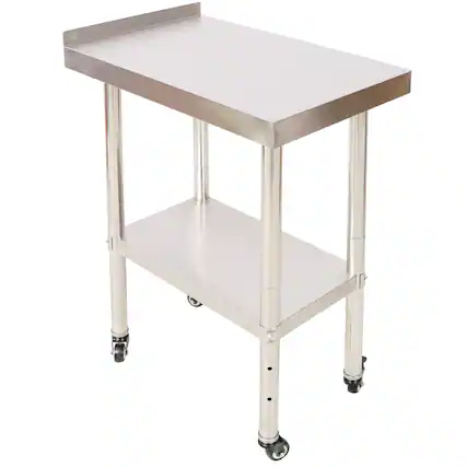 Front. ELEMENT ACE - Heavy-Duty Stainless Steel Commercial Prep Table with Adjustable Undershelf and Mobile Casters for Kitchen Use - Silver.