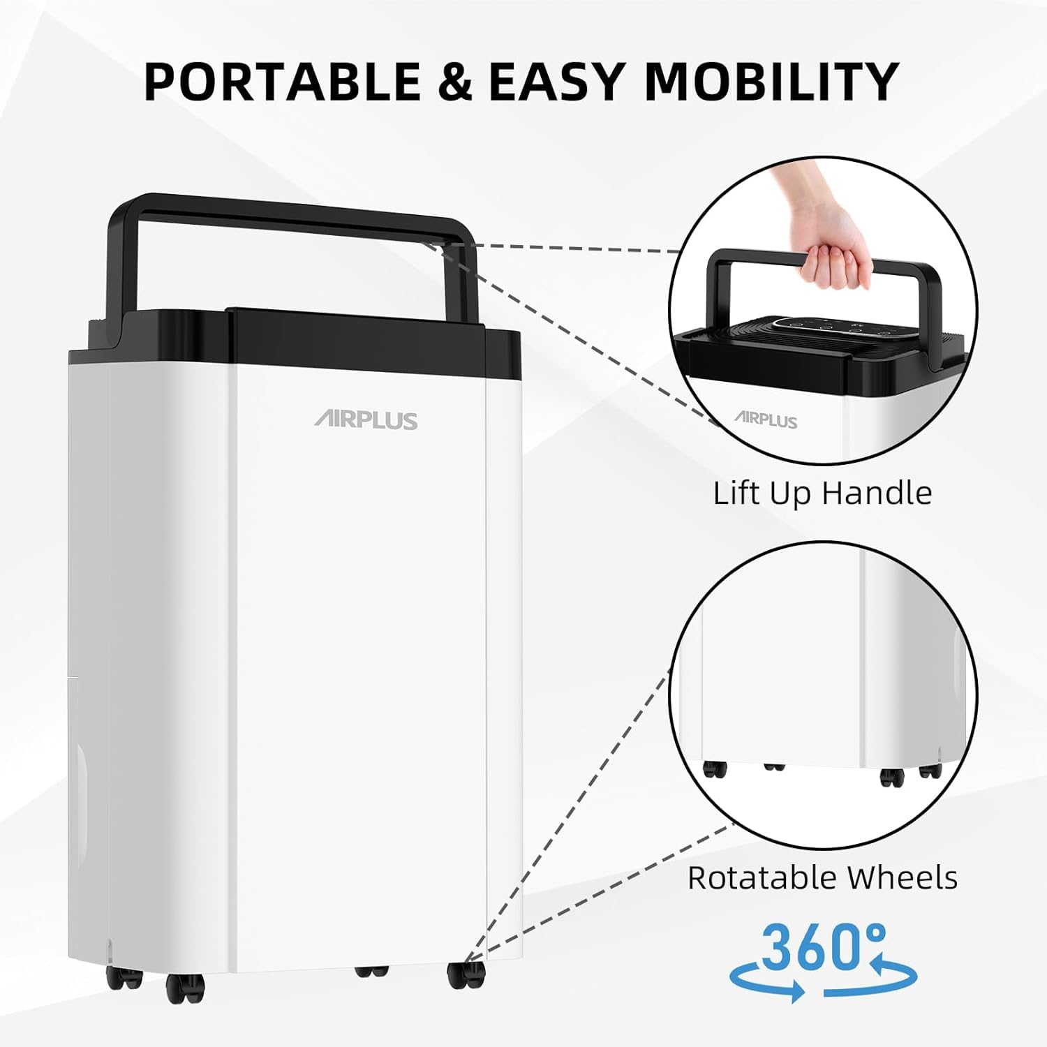 PORTABLE & EASY MOBILITY

AIRPLUS

Lift Up Handle

Rotatable Wheels

360°