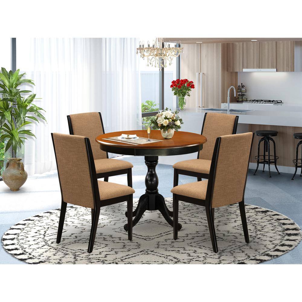 Angle. East West Furniture - East West Furniture 5-Piece Dinning Room Set Contains a Round Dining Table and 4 Light Sable Linen Fabric Upholstered - Multi-Color.