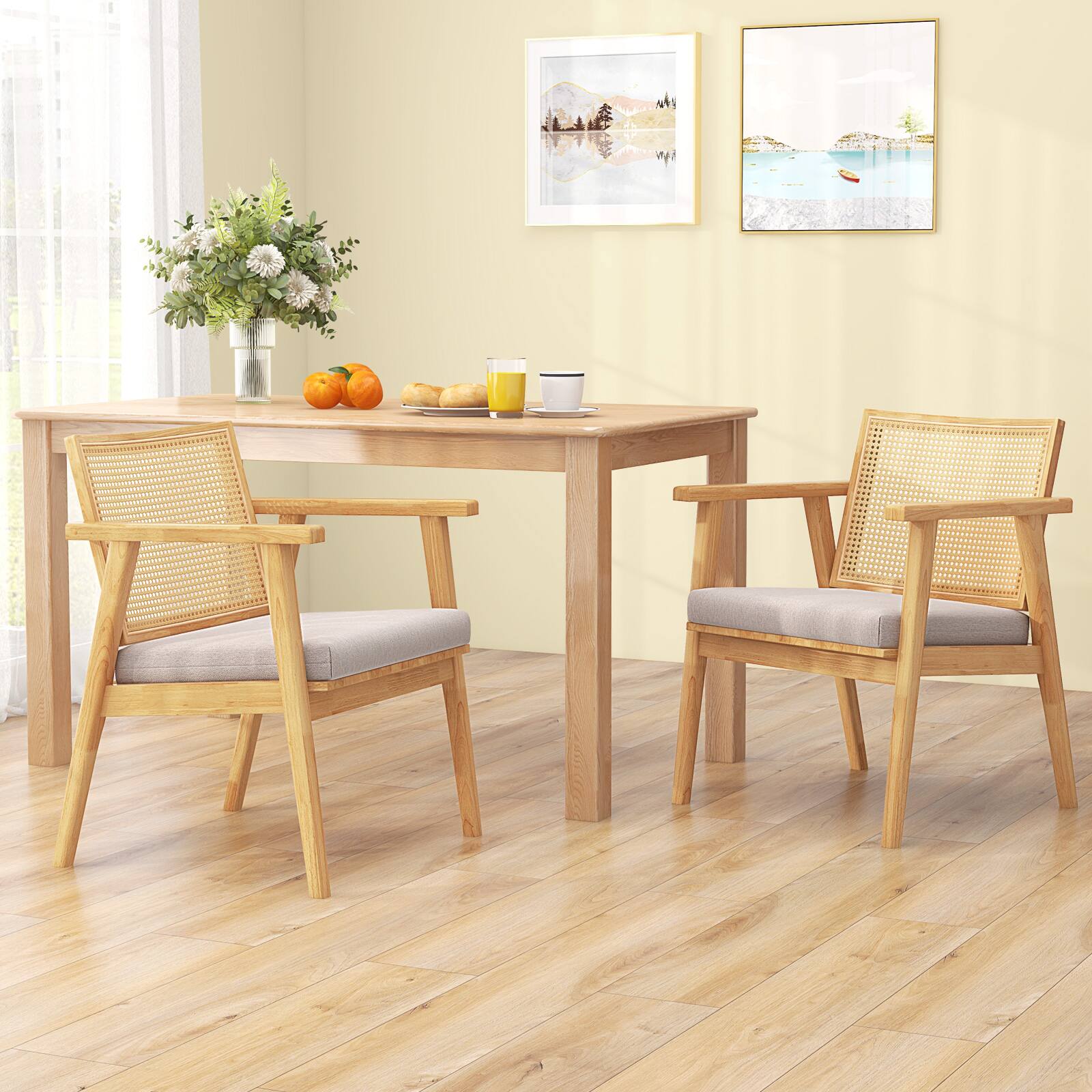 Alt View 7. Ecooso - Set of 2 Mid-Century Modern Accent Chairs with Breathable Rattan Backrest - Natural.