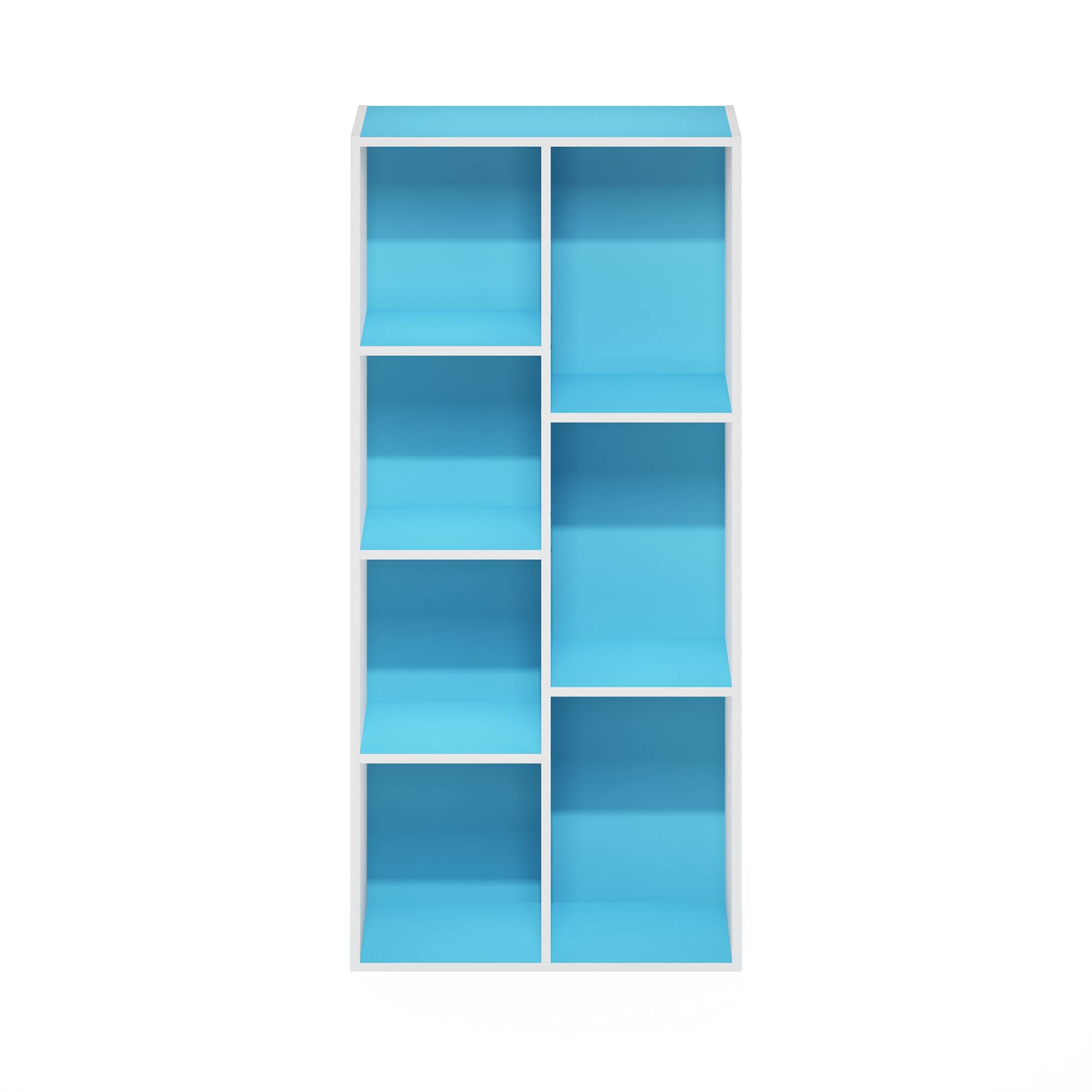 Alt View 6. Furinno - LUDER Book Shelf, 7-Cube Bookshelf, Bookcase with Open Shelves, 9.4 x 19.5 x 41.7, Easy Assembly - White/Light Blue.