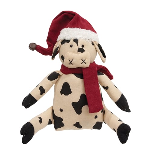BreeBe - Stuffed Santa Hat & Scarf Baby Cow Doll - 6.5"H - Cream, Black