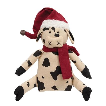 Front. BreeBe - Stuffed Santa Hat & Scarf Baby Cow Doll - 6.5"H - Cream, Black.