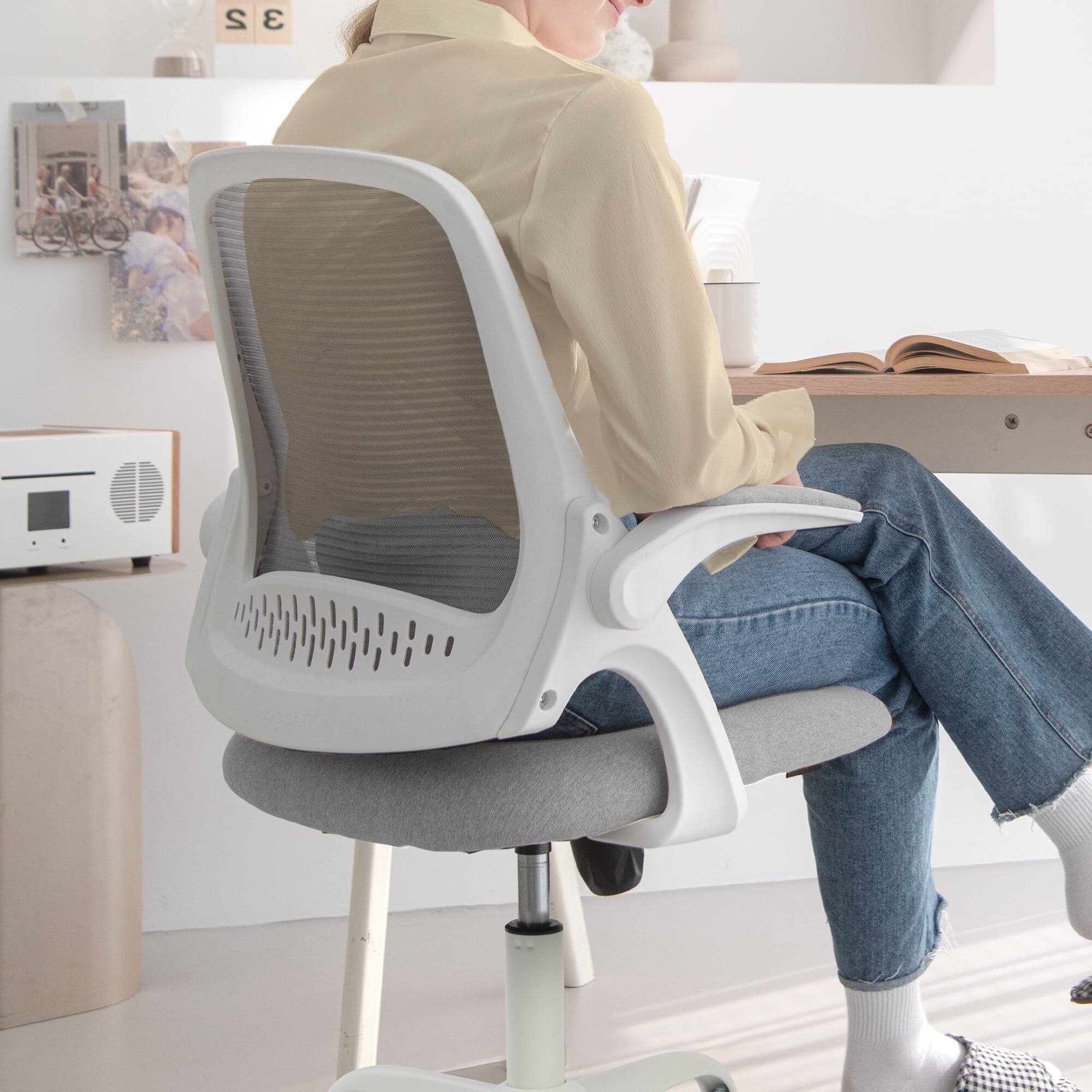 Alt View 7. Neo Chair - Ergonomic Office Chair, Mesh Back with Flip-Up Arms, Comfy Lumbar Support, Adjustable Height & Rolling Wheels - Steel Base-Gray.