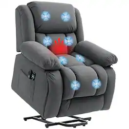 Homcom - Power Lift Recliner Chair for Elderly with Vibration Massage and Heat, Overstuffed Fabric Lift Chair Sofa - Gray