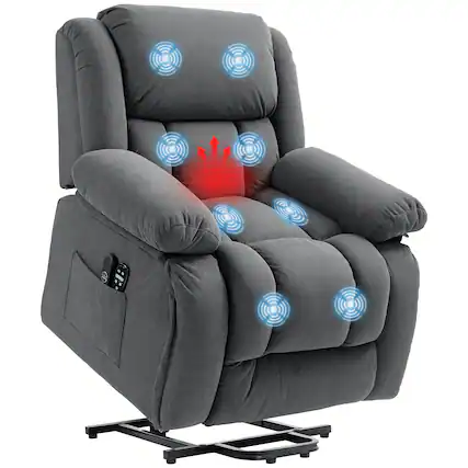Front. Homcom - Power Lift Recliner Chair for Elderly with Vibration Massage and Heat, Overstuffed Fabric Lift Chair Sofa - Gray.