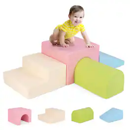 Costway - Kids Climb and Crawl Activity Playset Blocks w/ Waterproof PU Cover EPE Foam - Multicolor