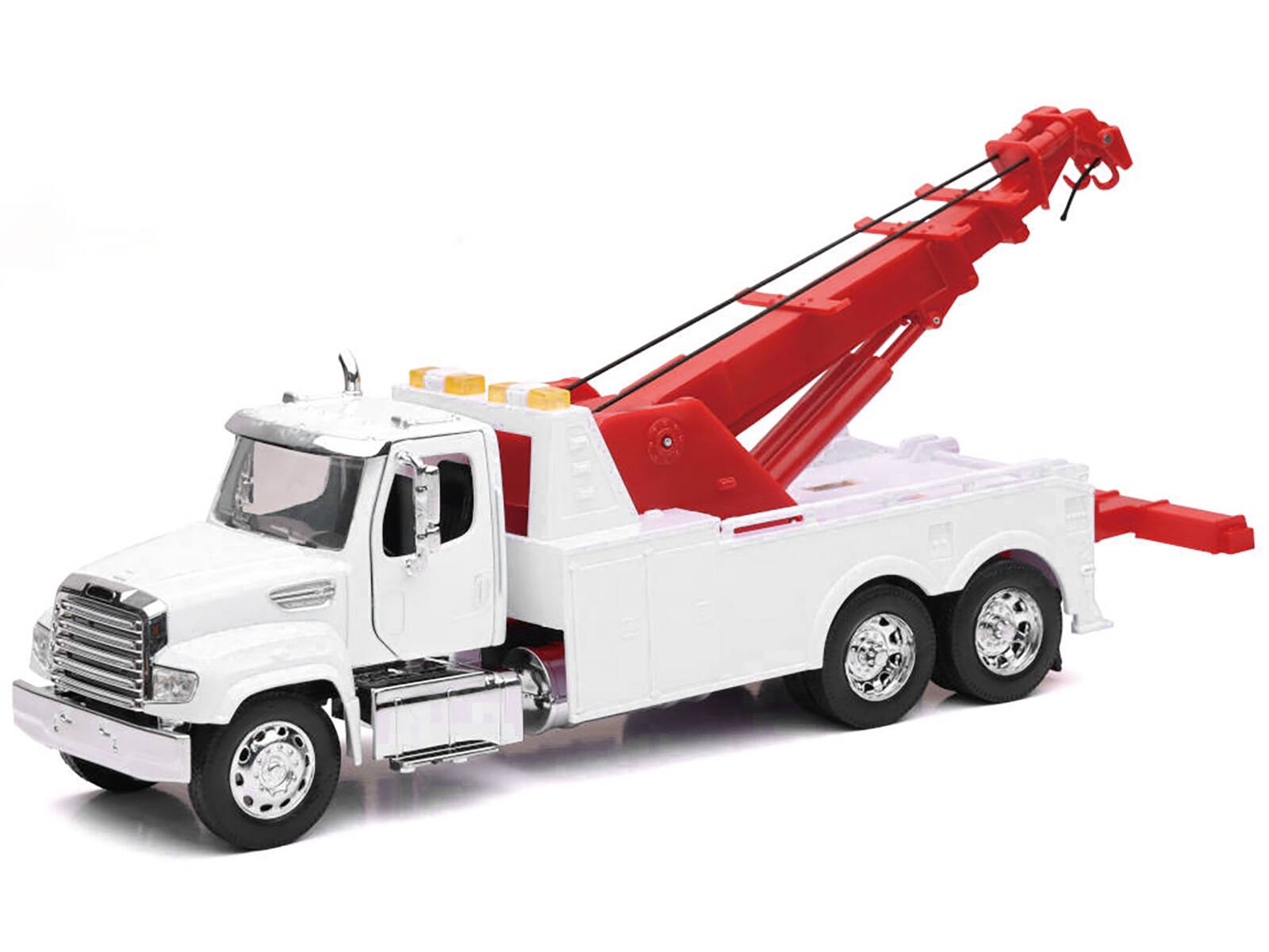Angle. New Ray - Freightliner 114SD Tow Truck White and Red "Long Haul Trucker" Series 1/32 Diecast Model by New Ray - White And Red.