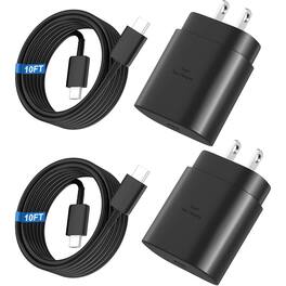 MOSZAR LLC - 2-Pack 25W USB-C Fast Charger with 10FT Cable for Samsung Galaxy S25/S24/S23/S22 Ultra - Black