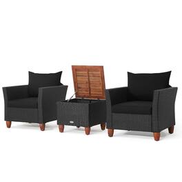 Gymax - 3PCS Patio Rattan Conversation Set Outdoor Furniture Set w/ Cushions - Black