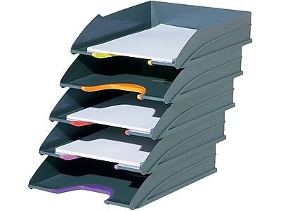 Alt View 2. Durable - VARICOLOR 5-Compartment Stackable Plastic Letter Tray Set - Anthracite Gray.