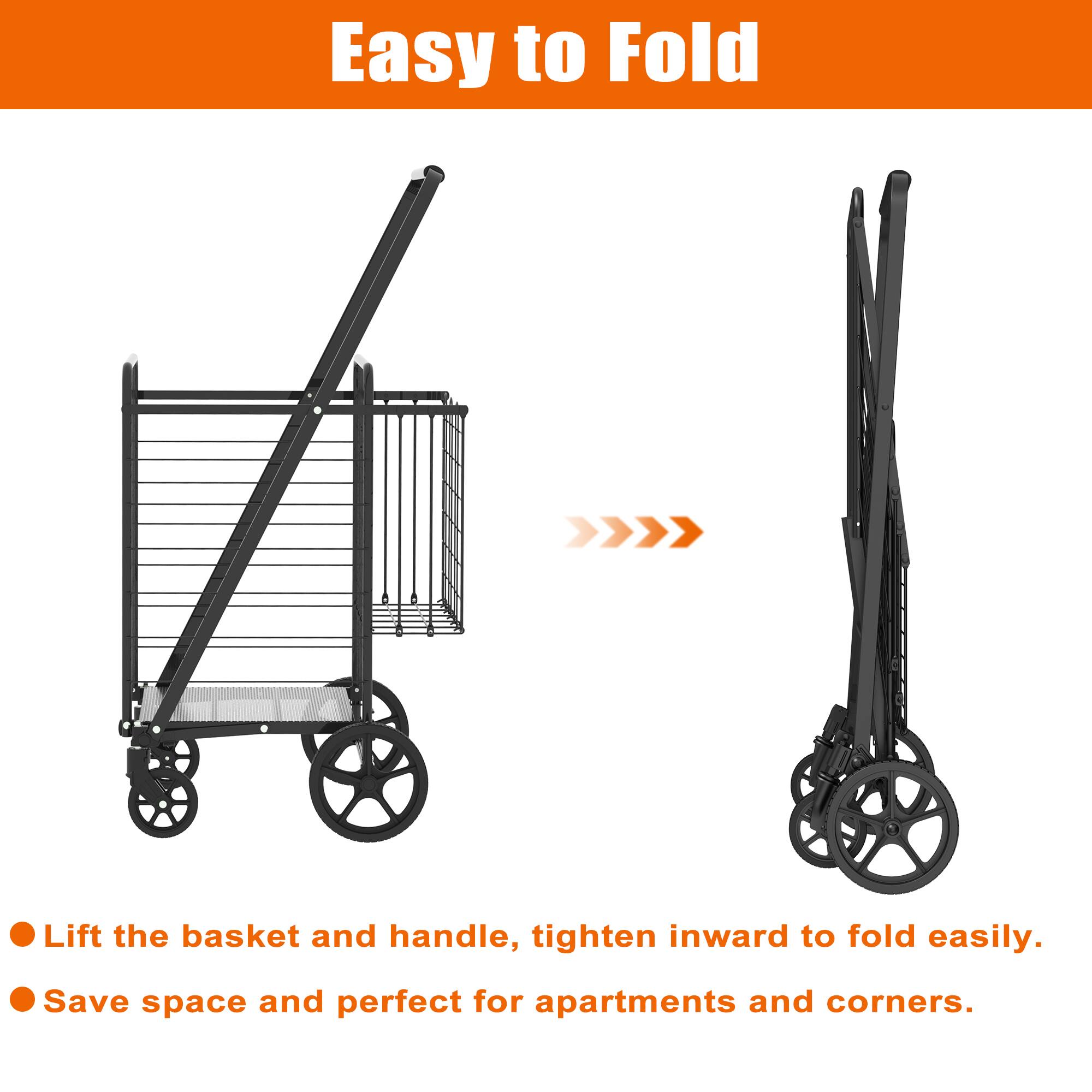 Easy to Fold

- Lift the basket and handle, tighten inward to fold easily.
- Save space and perfect for apartments and corners.